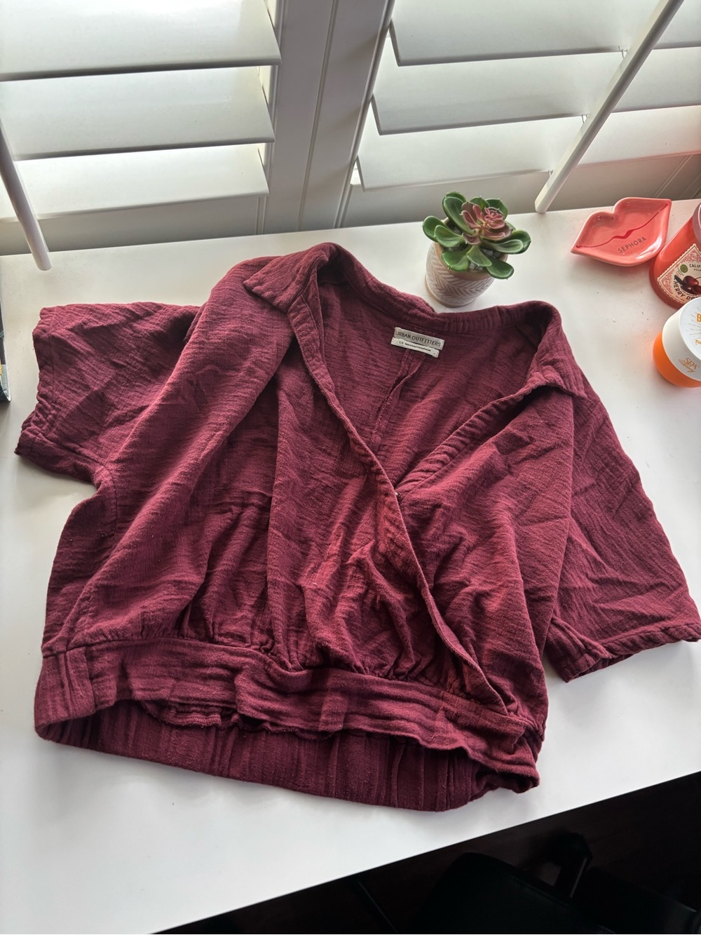 Urban Outfitters Burgundy Surplice Blouse Large